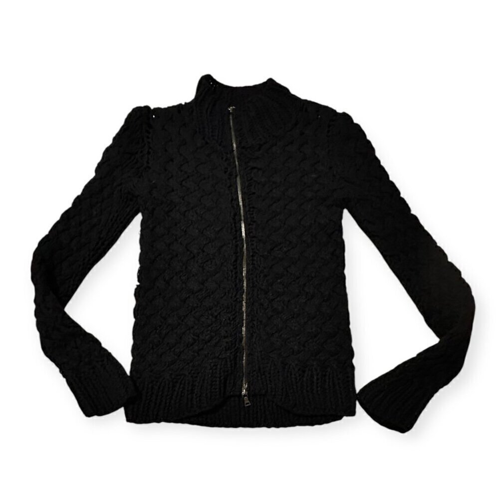 Prada Black Chunky Cardigan Jacket, Front‎ Zip, Size 46 italy
